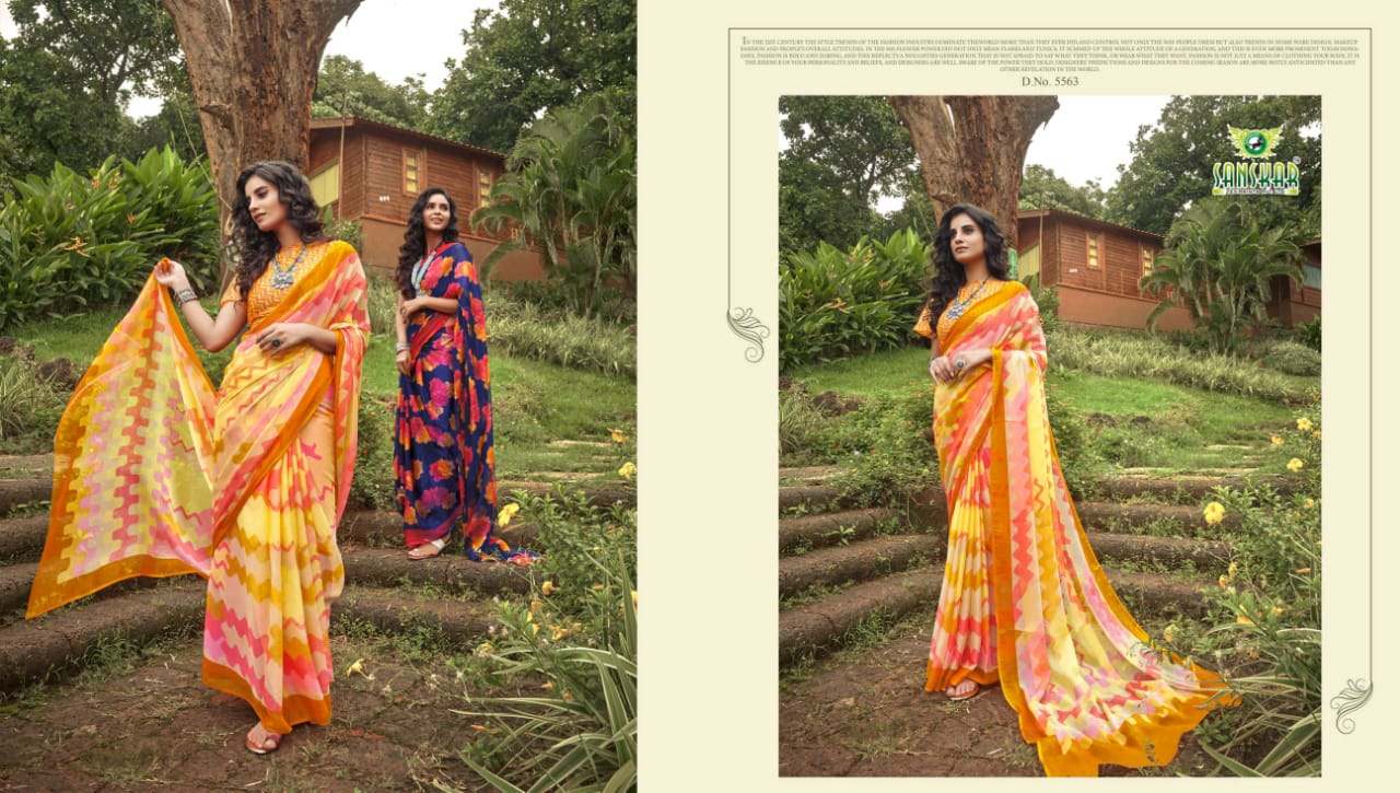 Sanskar Presents Fly Two Tone Chiffon Fancy Designer Sarees