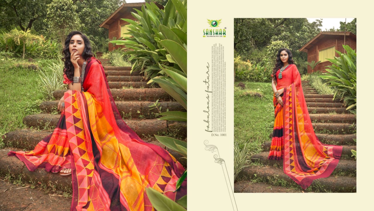 Sanskar Presents Fly Two Tone Chiffon Fancy Designer Sarees