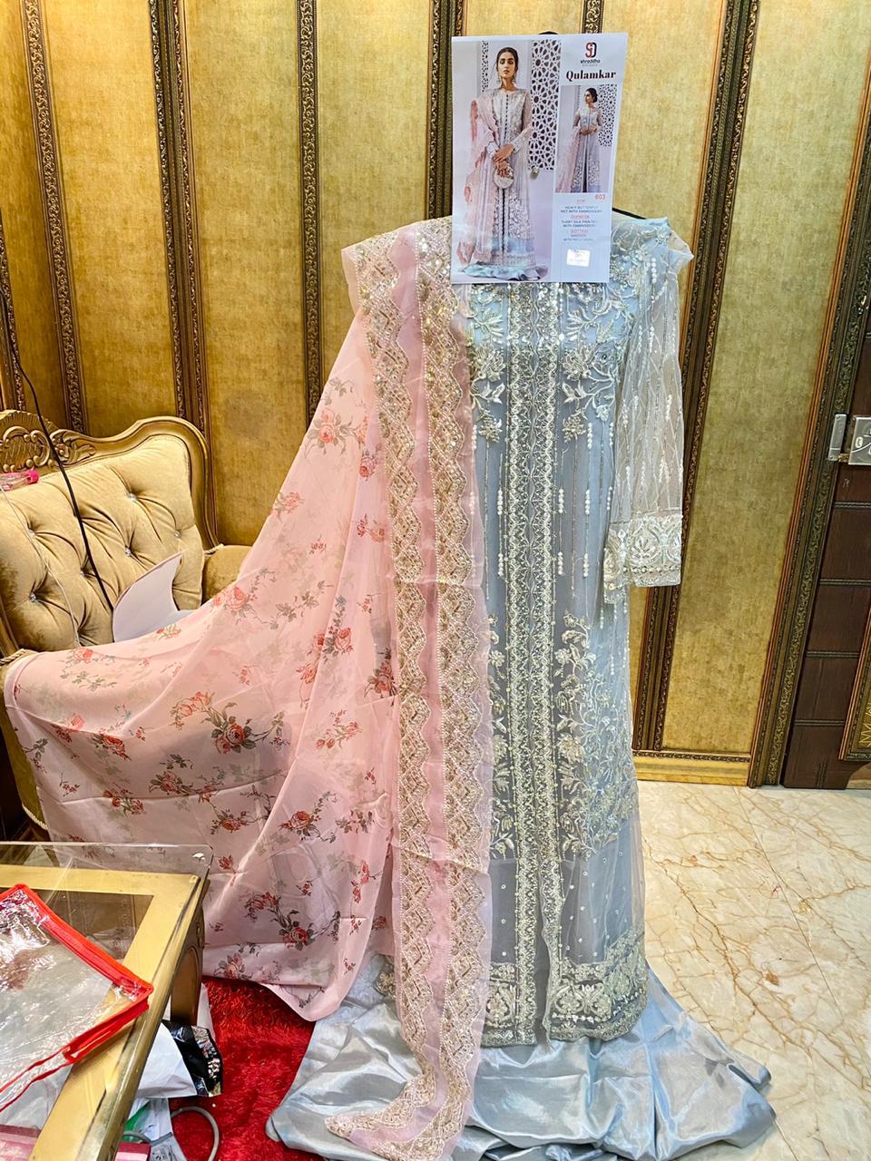 Sharaddha Designer Presents Qulamkar Heavy Butterfly Net With Heavy Embroidery Work Pakistani Suits