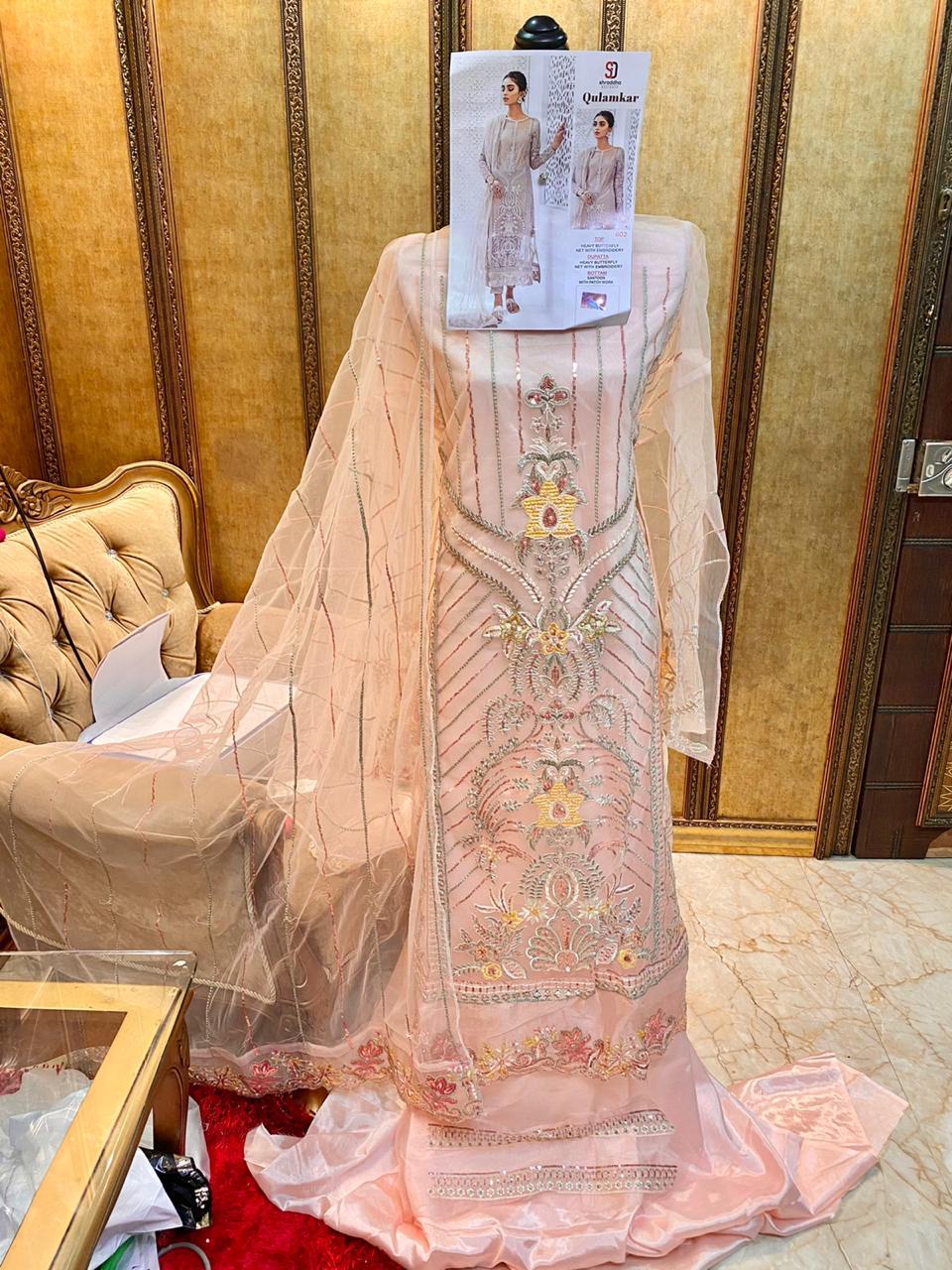Sharaddha Designer Presents Qulamkar Heavy Butterfly Net With Heavy Embroidery Work Pakistani Suits