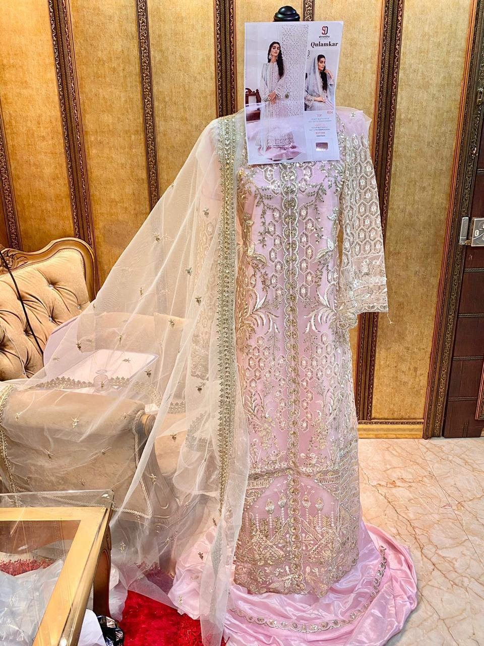 Sharaddha Designer Presents Qulamkar Heavy Butterfly Net With Heavy Embroidery Work Pakistani Suits