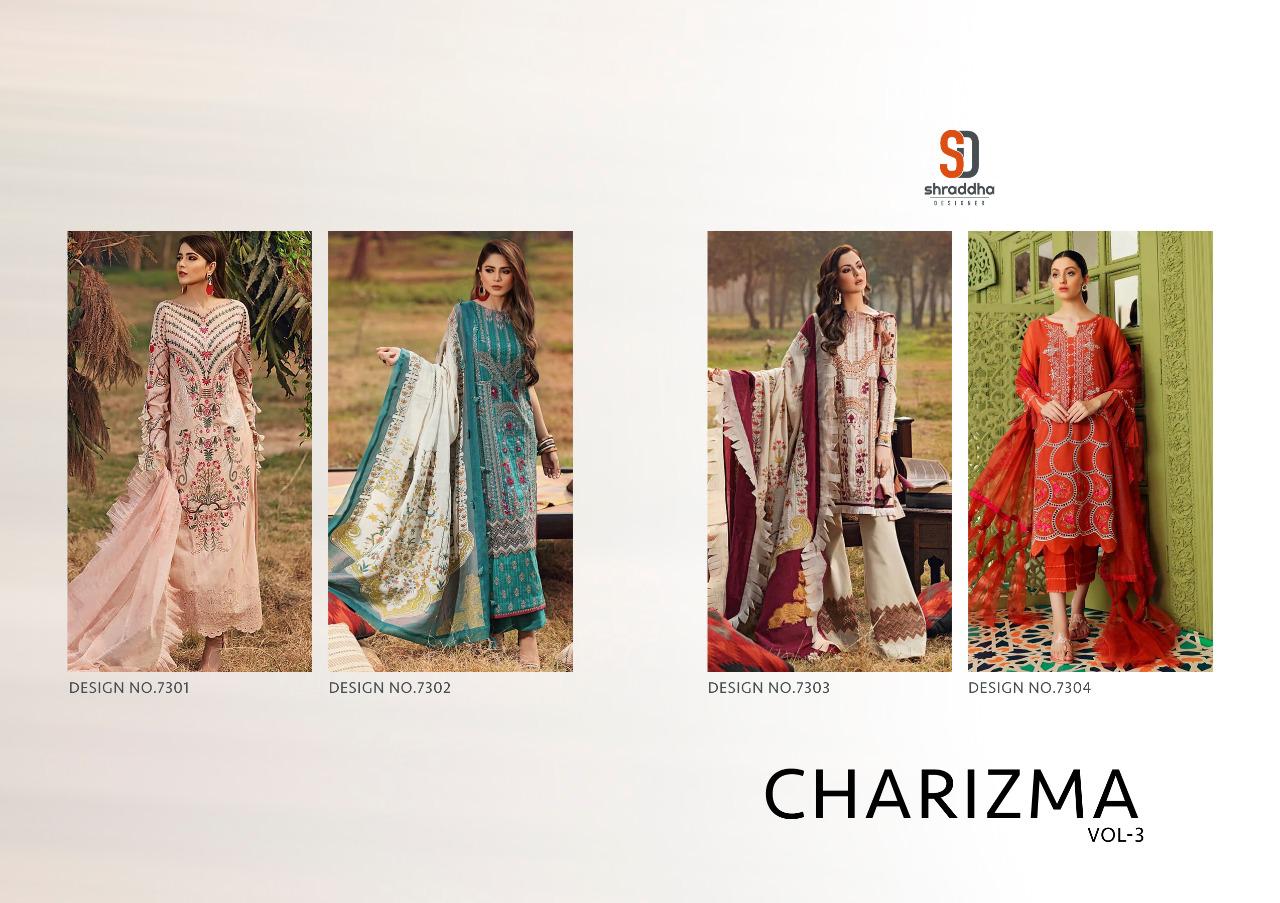 Shraddha Designer Presents Charizma Vol 3 Pure Cambric Cotton With Heavy Embroidery Work Pakisatni Suits
