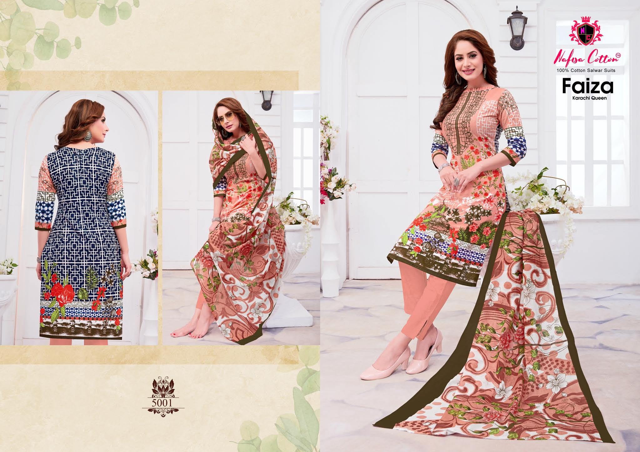 Nafisa Cotton Launched Faiza Karachi Queen Vol 5 Cotton Printed Salwar Suits Wholesale Delar Surat