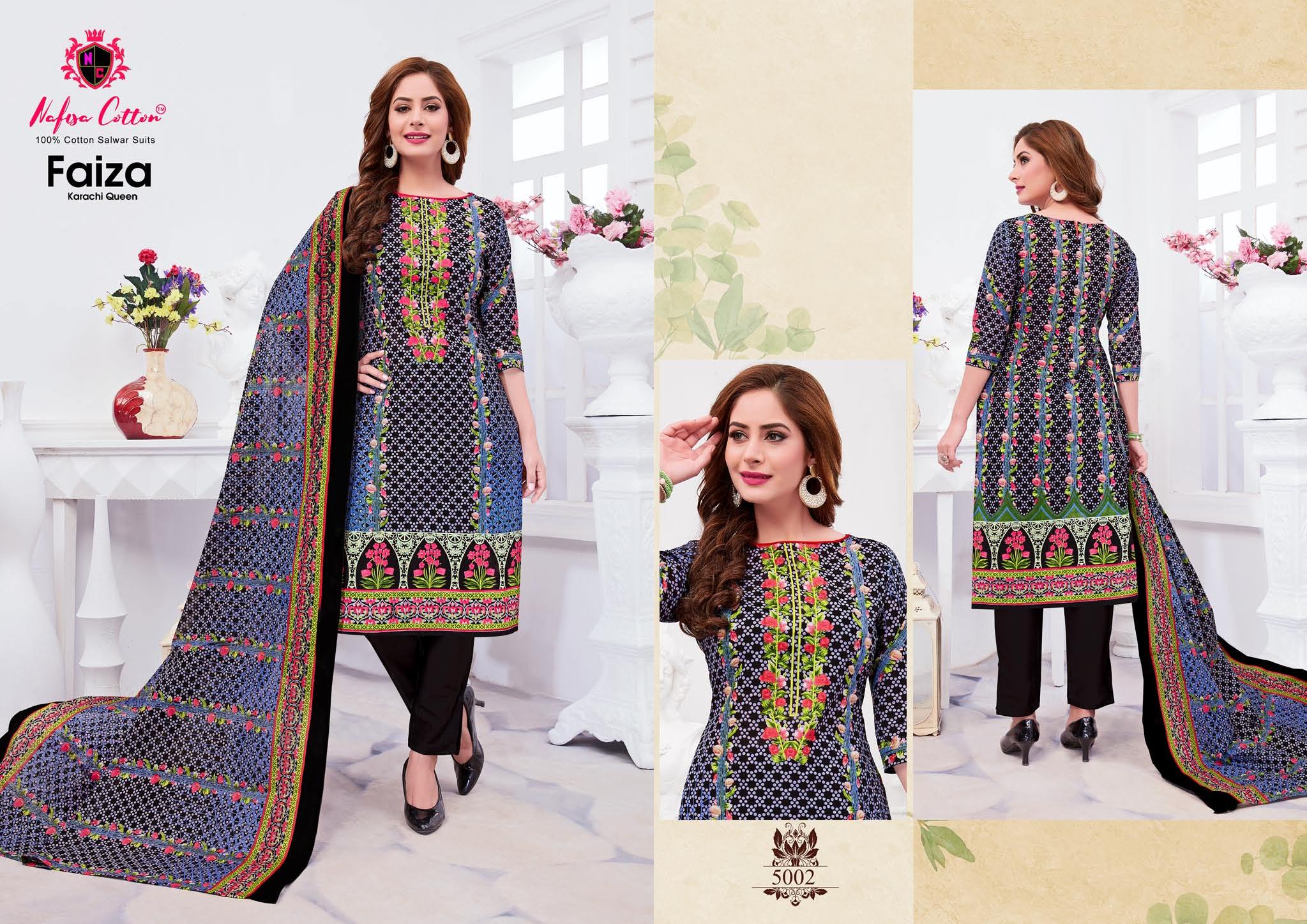 Nafisa Cotton Launched Faiza Karachi Queen Vol 5 Cotton Printed Salwar Suits Wholesale Delar Surat