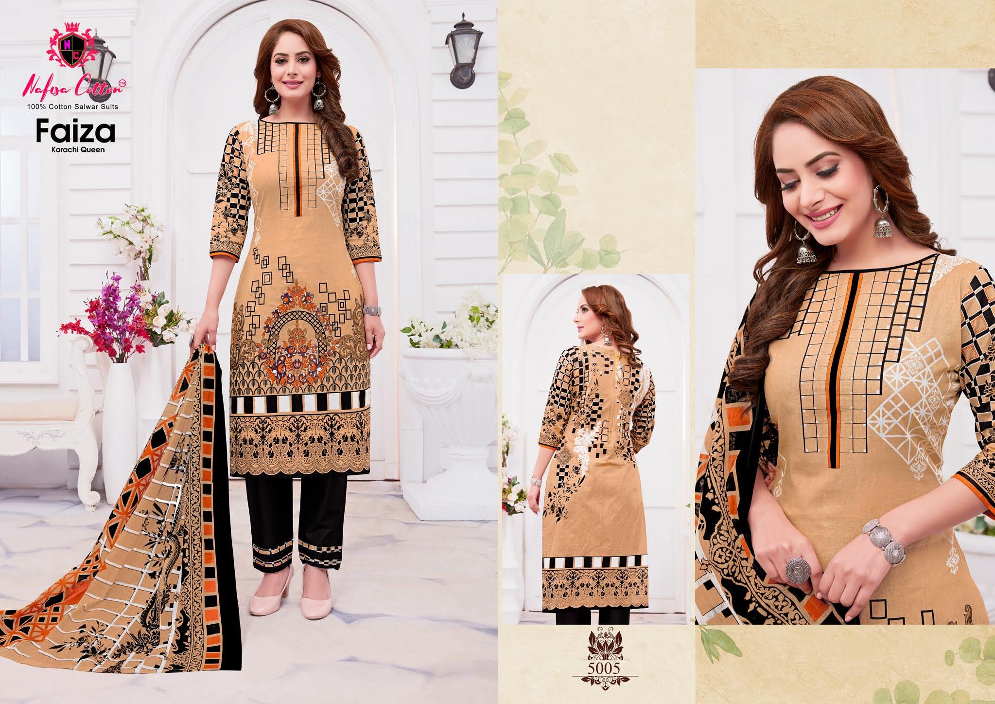 Nafisa Cotton Launched Faiza Karachi Queen Vol 5 Cotton Printed Salwar Suits Wholesale Delar Surat