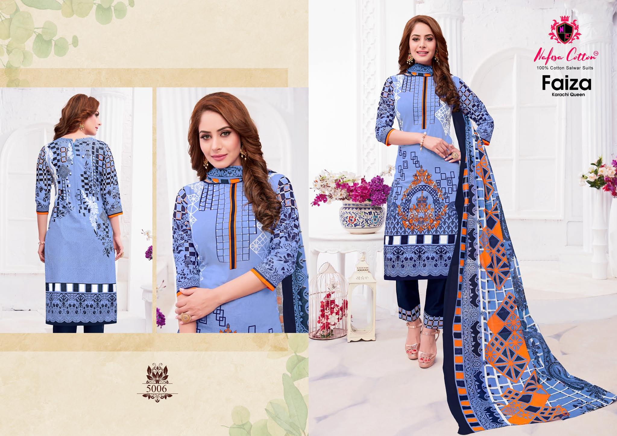 Nafisa Cotton Launched Faiza Karachi Queen Vol 5 Cotton Printed Salwar Suits Wholesale Delar Surat