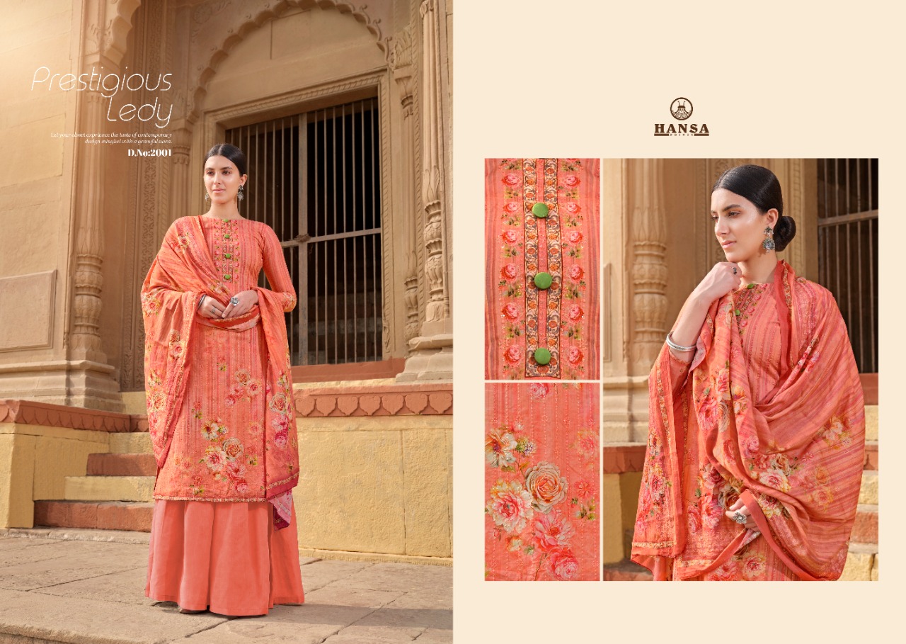 Hansa Hidaya Launched Suhani Pure Lawn Digital Print With Work Fancy Designer Salwar Suits Wholesaler At Surat