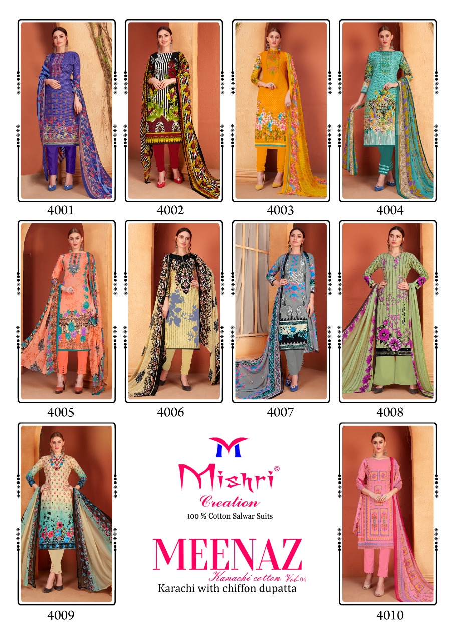 Mishari Creation Launches Meenaz Vol 4 Cotton Fabric Karachi Style Suit Wholesale Dealer