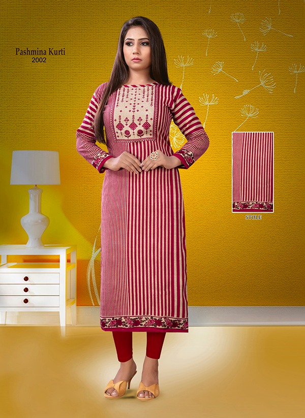 Purvi Designer Presents Pashmina Vol 2 Pure Pashmina Print With Stall Fancy Long Type Kurtis