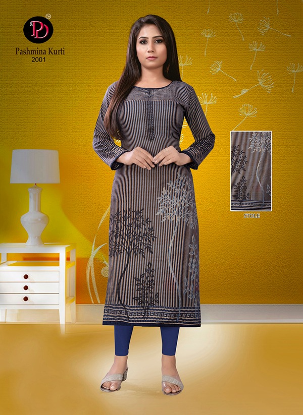 Purvi Designer Presents Pashmina Vol 2 Pure Pashmina Print With Stall Fancy Long Type Kurtis