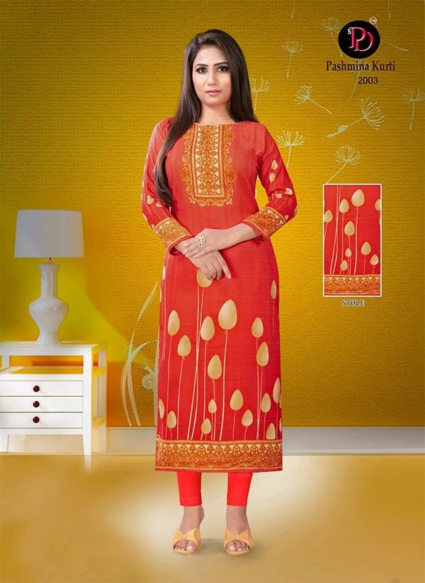 Purvi Designer Presents Pashmina Vol 2 Pure Pashmina Print With Stall Fancy Long Type Kurtis