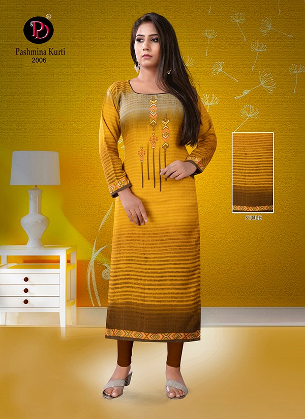 Purvi Designer Presents Pashmina Vol 2 Pure Pashmina Print With Stall Fancy Long Type Kurtis