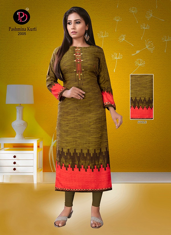 Purvi Designer Presents Pashmina Vol 2 Pure Pashmina Print With Stall Fancy Long Type Kurtis