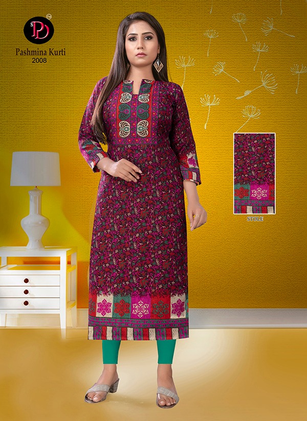 Purvi Designer Presents Pashmina Vol 2 Pure Pashmina Print With Stall Fancy Long Type Kurtis