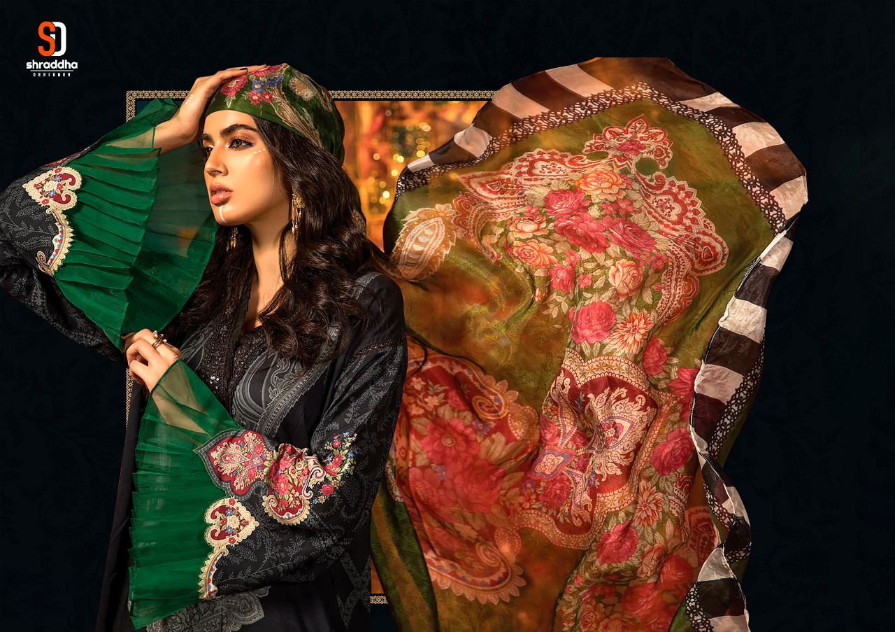 Shraddha Designer Presents M Print Vol 5 Lawn Cotton Print With Heavy Embroidery Work Salwar Suits Wholesale Delar Surat