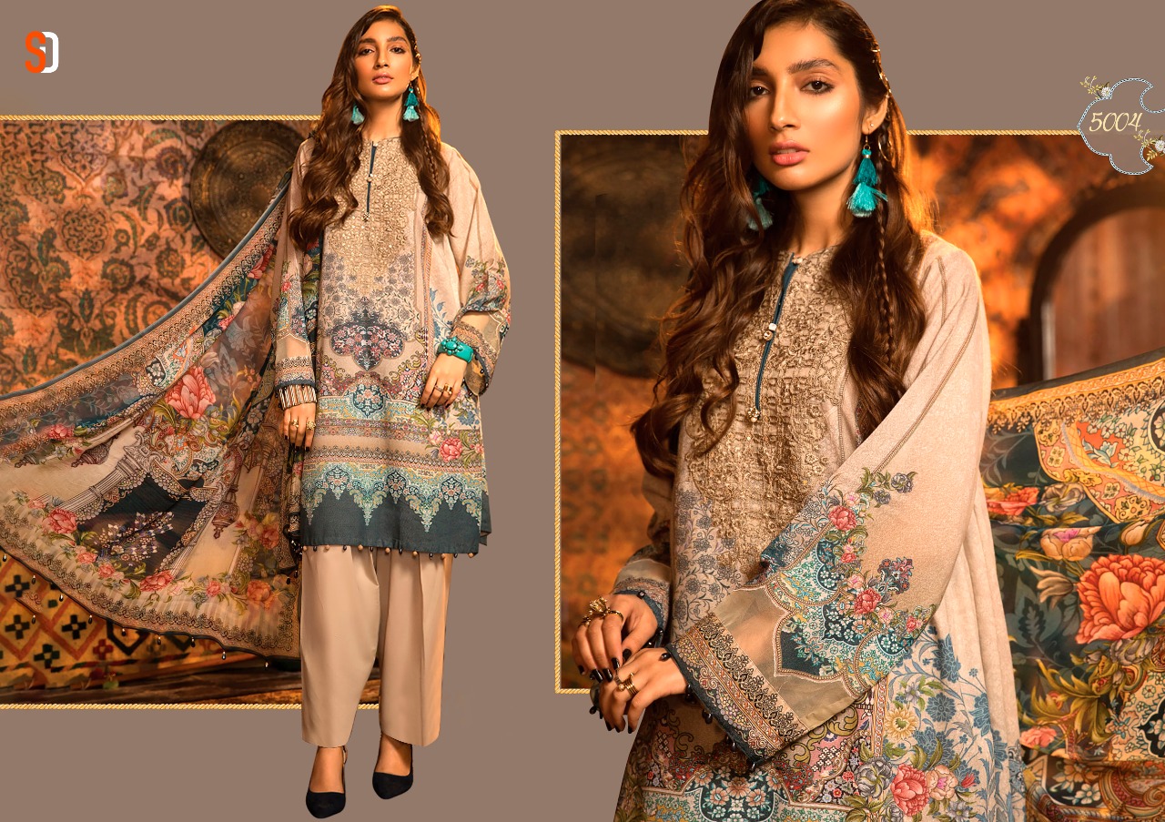 Shraddha Designer Presents M Print Vol 5 Lawn Cotton Print With Heavy Embroidery Work Salwar Suits Wholesale Delar Surat