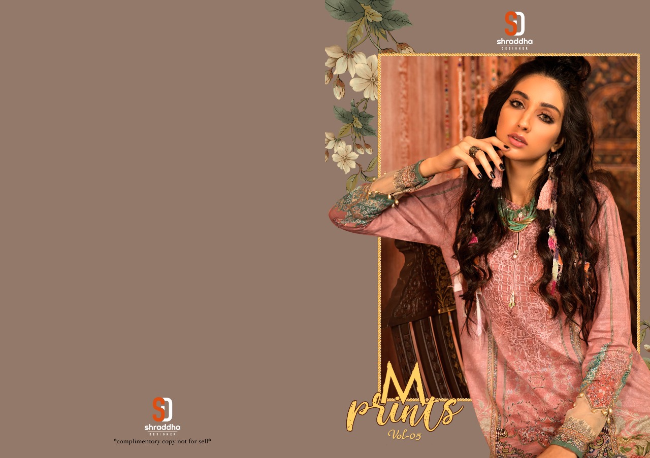 Shraddha Designer Presents M Print Vol 5 Lawn Cotton Print With Heavy Embroidery Work Salwar Suits Wholesale Delar Surat