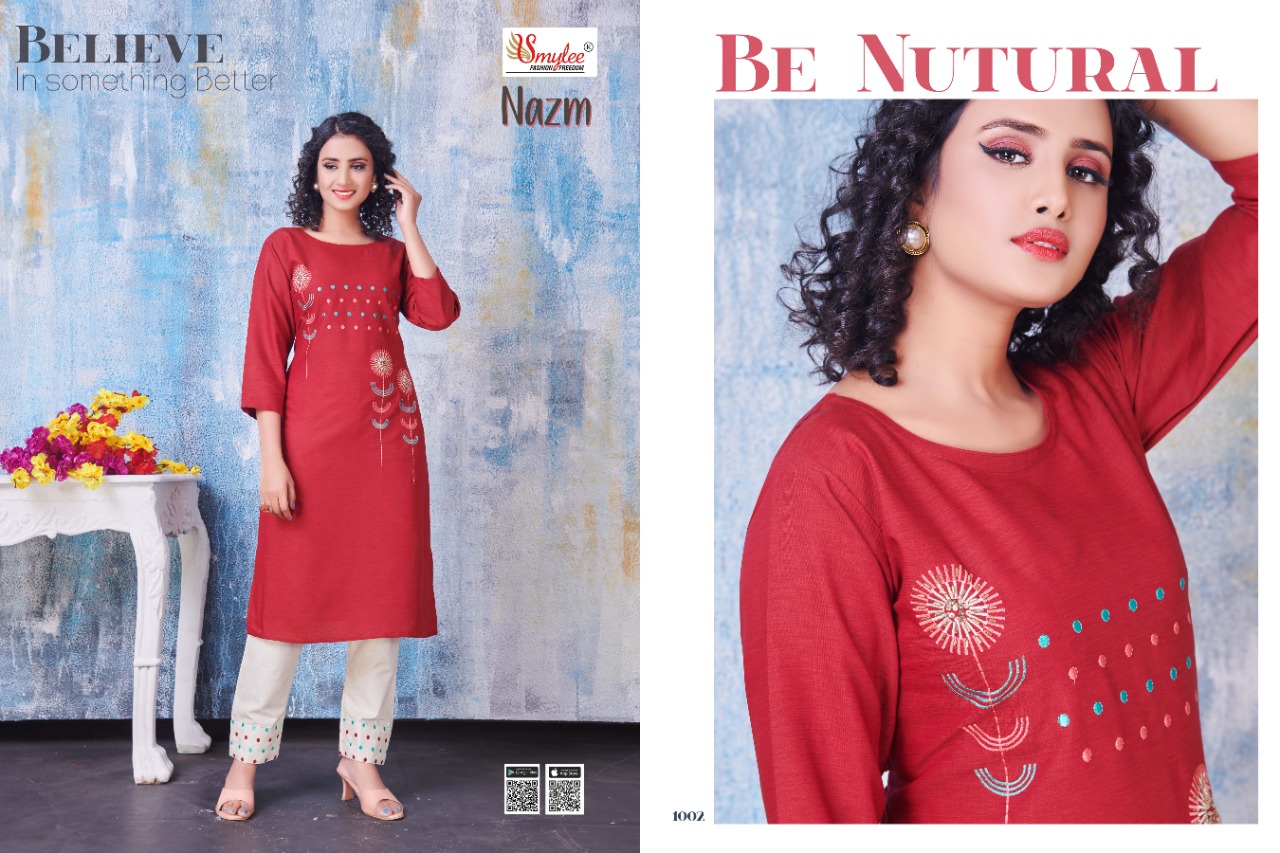 Smylee Fashion Presents Nazm Heavy Milaznz Rayon With Embroidery Work Kurtis Wholesale Dealer Surat