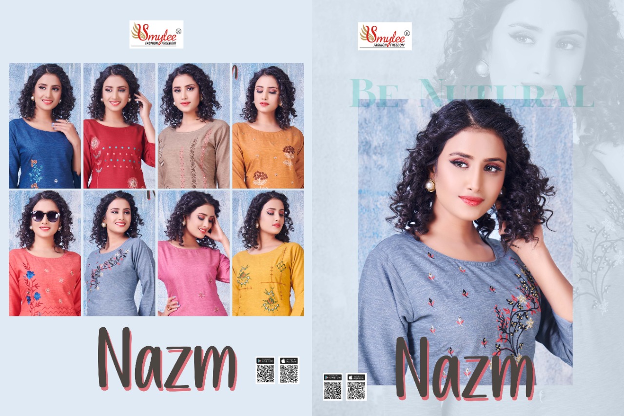 Smylee Fashion Presents Nazm Heavy Milaznz Rayon With Embroidery Work Kurtis Wholesale Dealer Surat