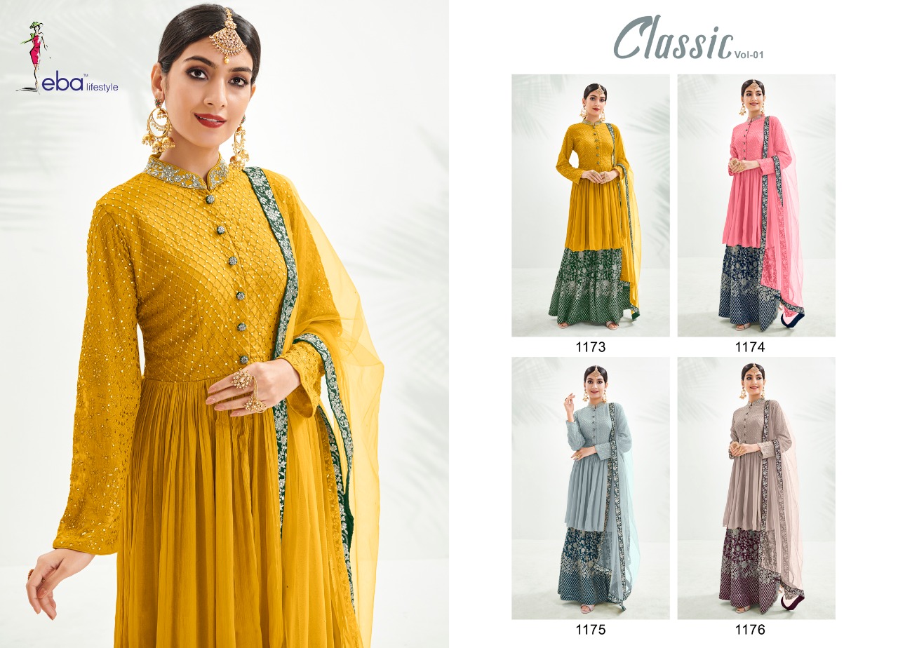 Eba Lifestyle Launched Classic Vol 1 Chinon With Embroidery And Daimond Work Salwar Kameez Wholesale Dealer Surat