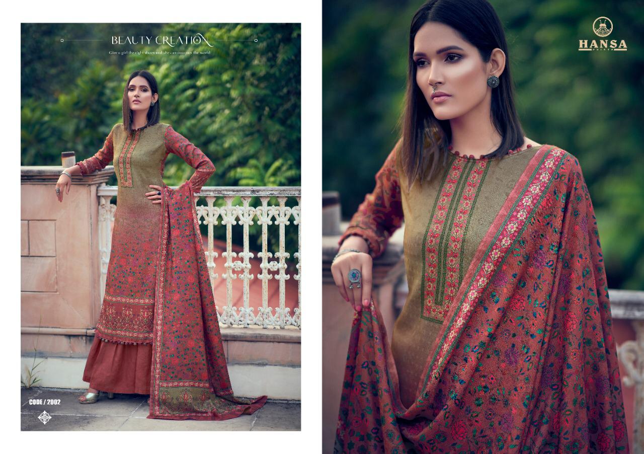Hansa Prints Launched Hidaya Samaira Pashmina Digital Print With With Hand Work Salwar Kameez