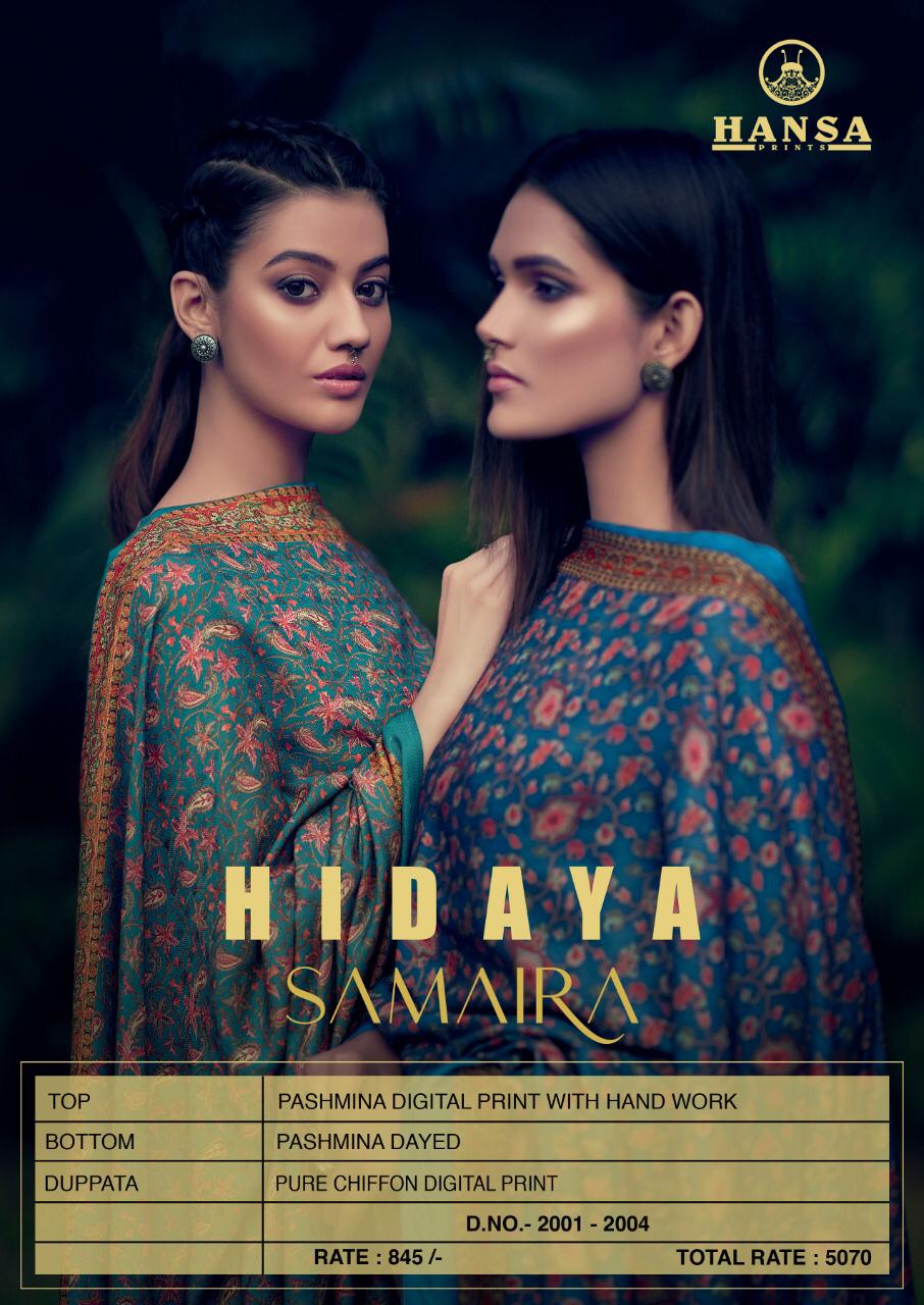 Hansa Prints Launched Hidaya Samaira Pashmina Digital Print With With Hand Work Salwar Kameez