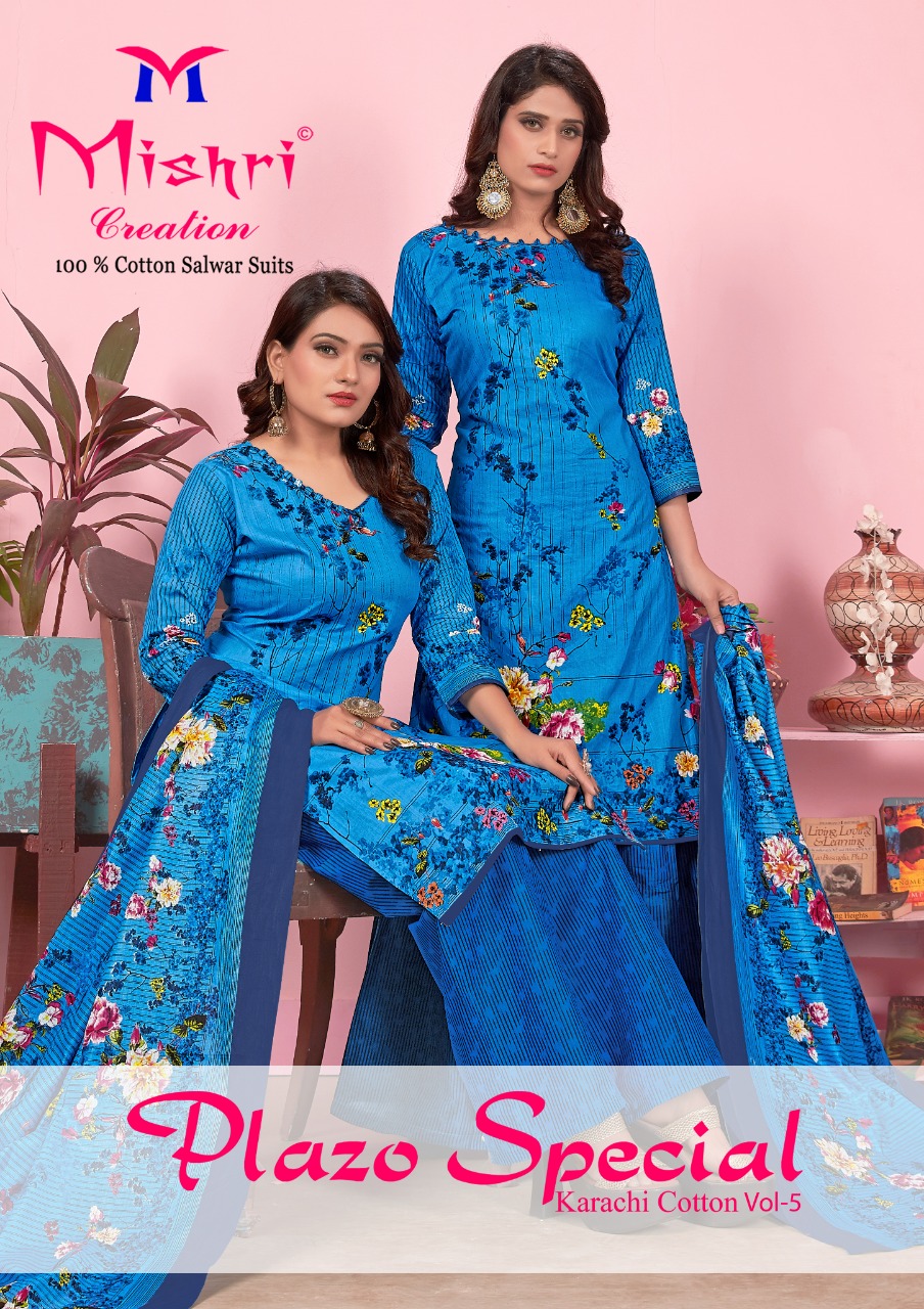 Mishri Creation Launched Plazzo Special Vol 5 Pure Cotton Dress Materials Salwar Suits Wholesale Dealer Surat