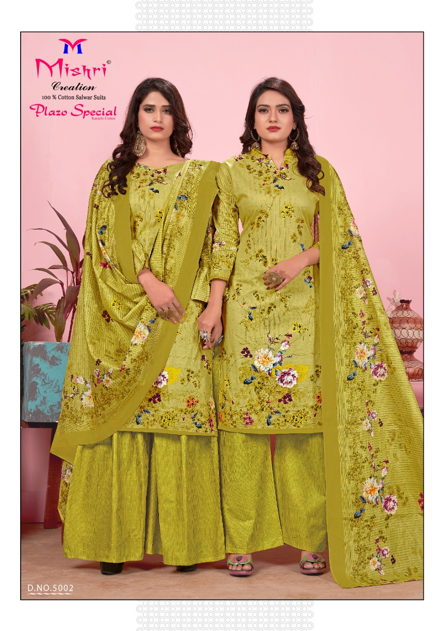 Mishri Creation Launched Plazzo Special Vol 5 Pure Cotton Dress Materials Salwar Suits Wholesale Dealer Surat