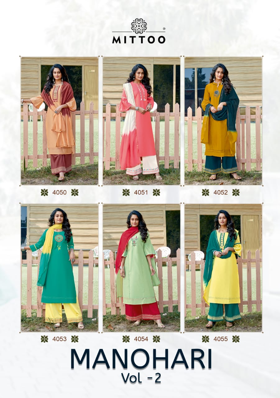 Mittoo Launched Manohari Vol 2 Banarasi Viscose With Work Designer Kurtis And Plazzo Wholesale Dealer Surat