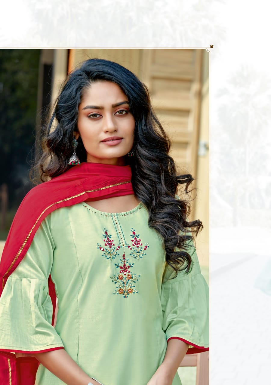 Mittoo Launched Manohari Vol 2 Banarasi Viscose With Work Designer Kurtis And Plazzo Wholesale Dealer Surat