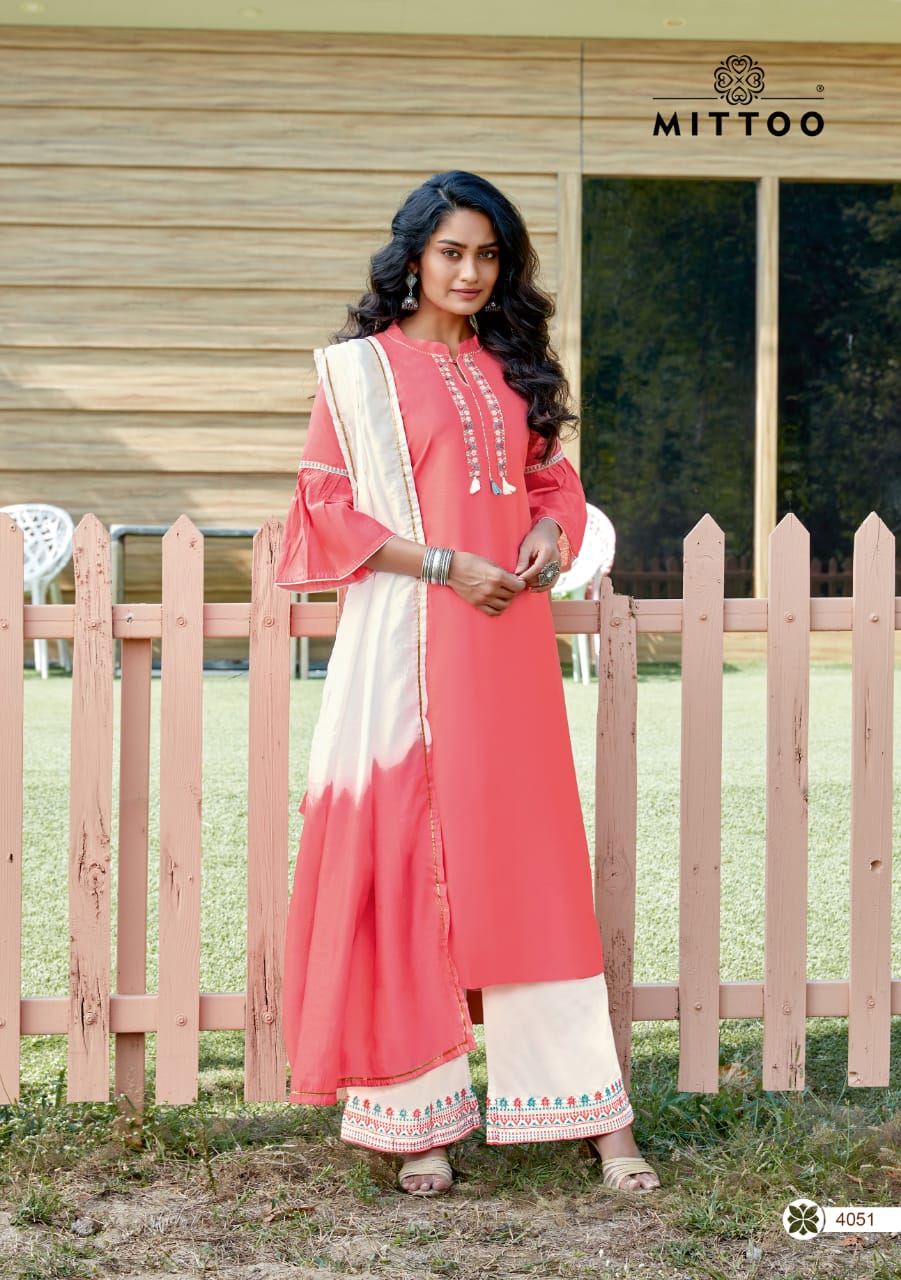 Mittoo Launched Manohari Vol 2 Banarasi Viscose With Work Designer Kurtis And Plazzo Wholesale Dealer Surat