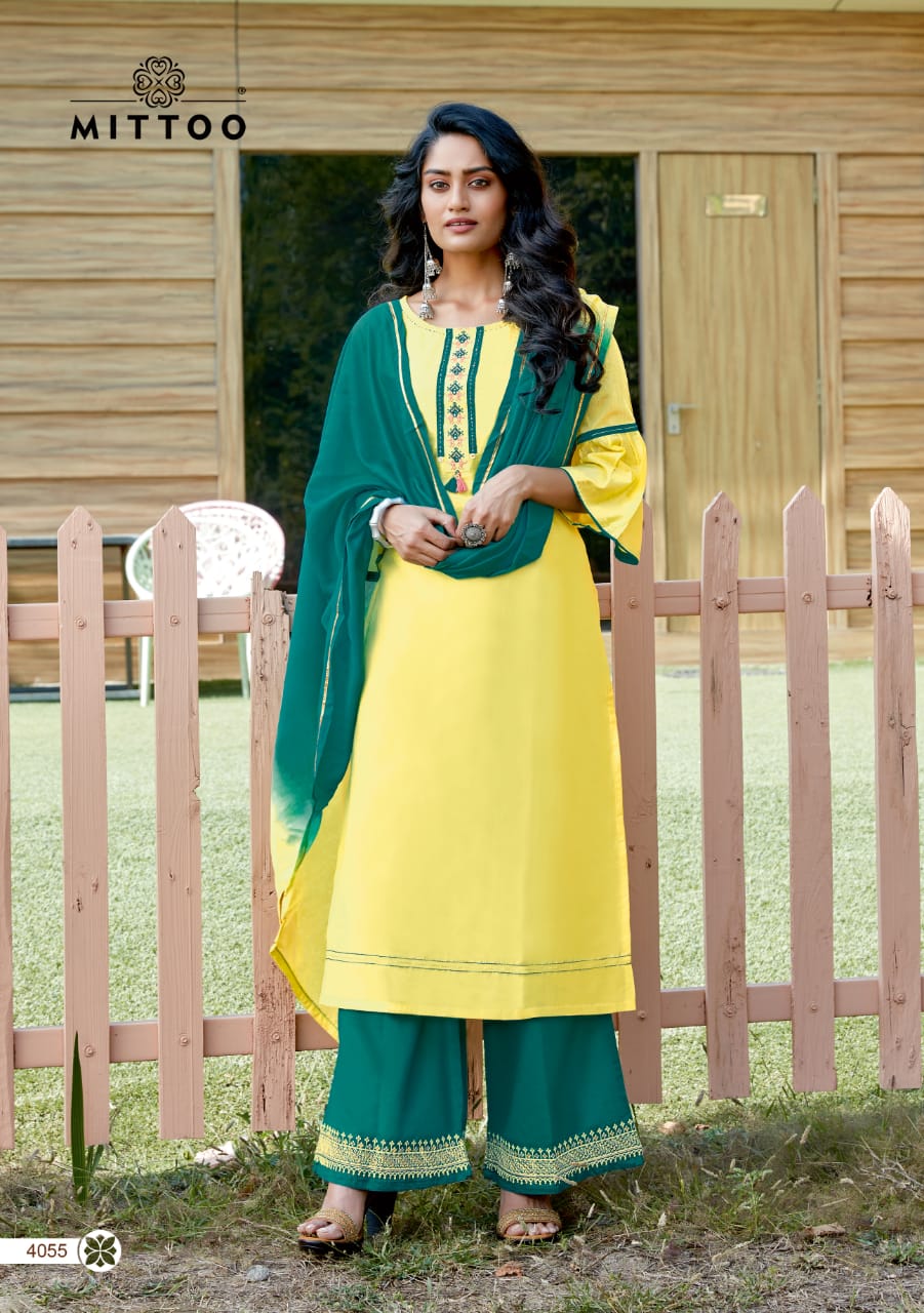 Mittoo Launched Manohari Vol 2 Banarasi Viscose With Work Designer Kurtis And Plazzo Wholesale Dealer Surat