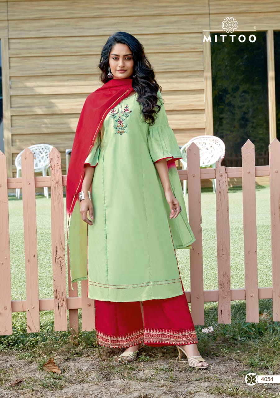 Mittoo Launched Manohari Vol 2 Banarasi Viscose With Work Designer Kurtis And Plazzo Wholesale Dealer Surat