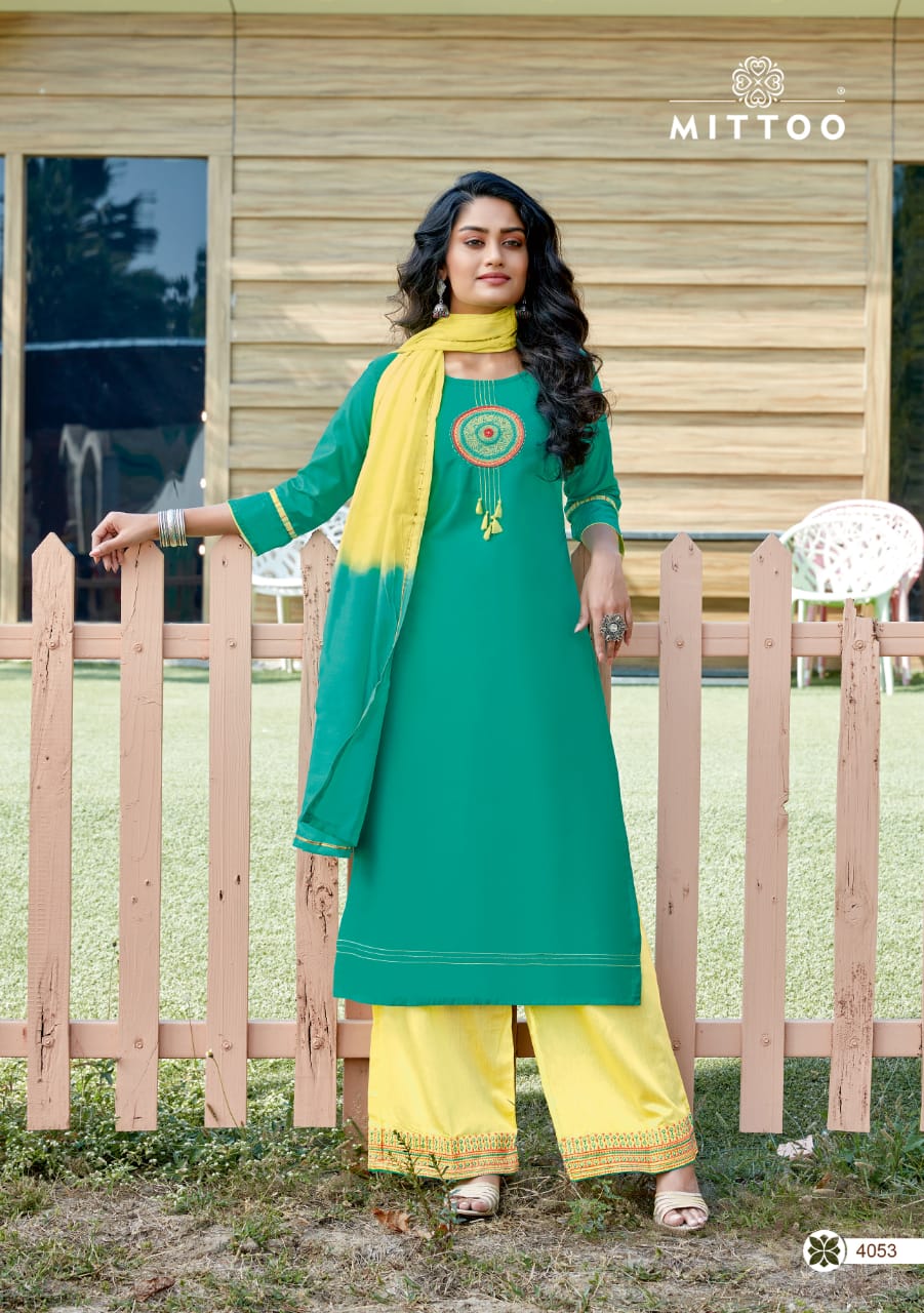 Mittoo Launched Manohari Vol 2 Banarasi Viscose With Work Designer Kurtis And Plazzo Wholesale Dealer Surat