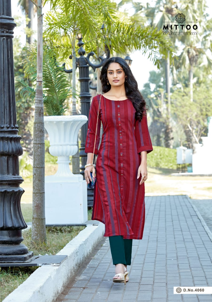 Mittoo Launched Mohini Vol 6 Weaving Strips With Rayon Slub Lycra Regular Wear Kurtis Wholesale Dealer Surat