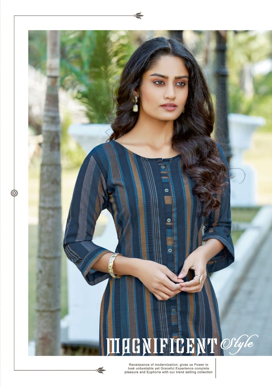 Mittoo Launched Mohini Vol 6 Weaving Strips With Rayon Slub Lycra Regular Wear Kurtis Wholesale Dealer Surat