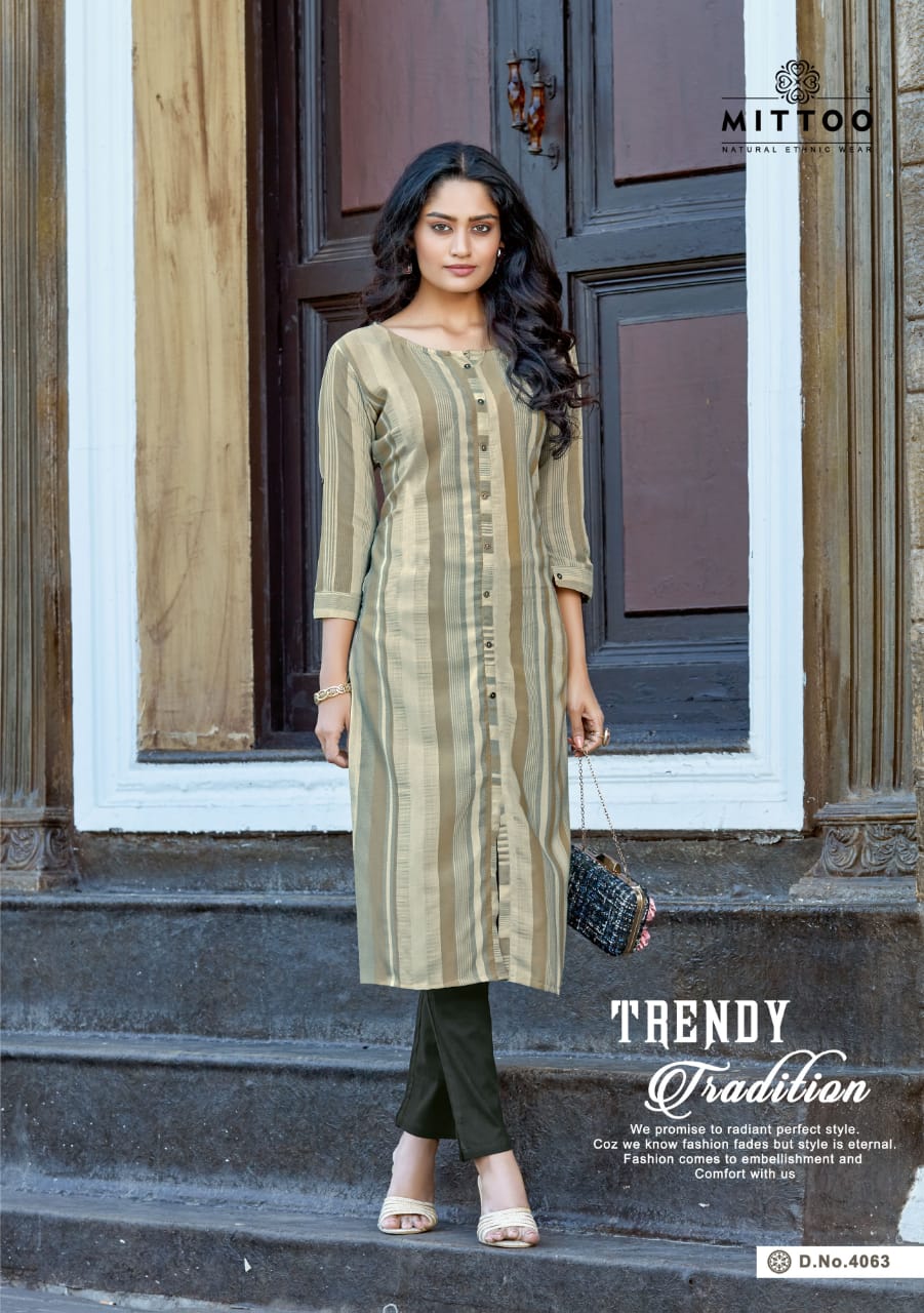 Mittoo Launched Mohini Vol 6 Weaving Strips With Rayon Slub Lycra Regular Wear Kurtis Wholesale Dealer Surat
