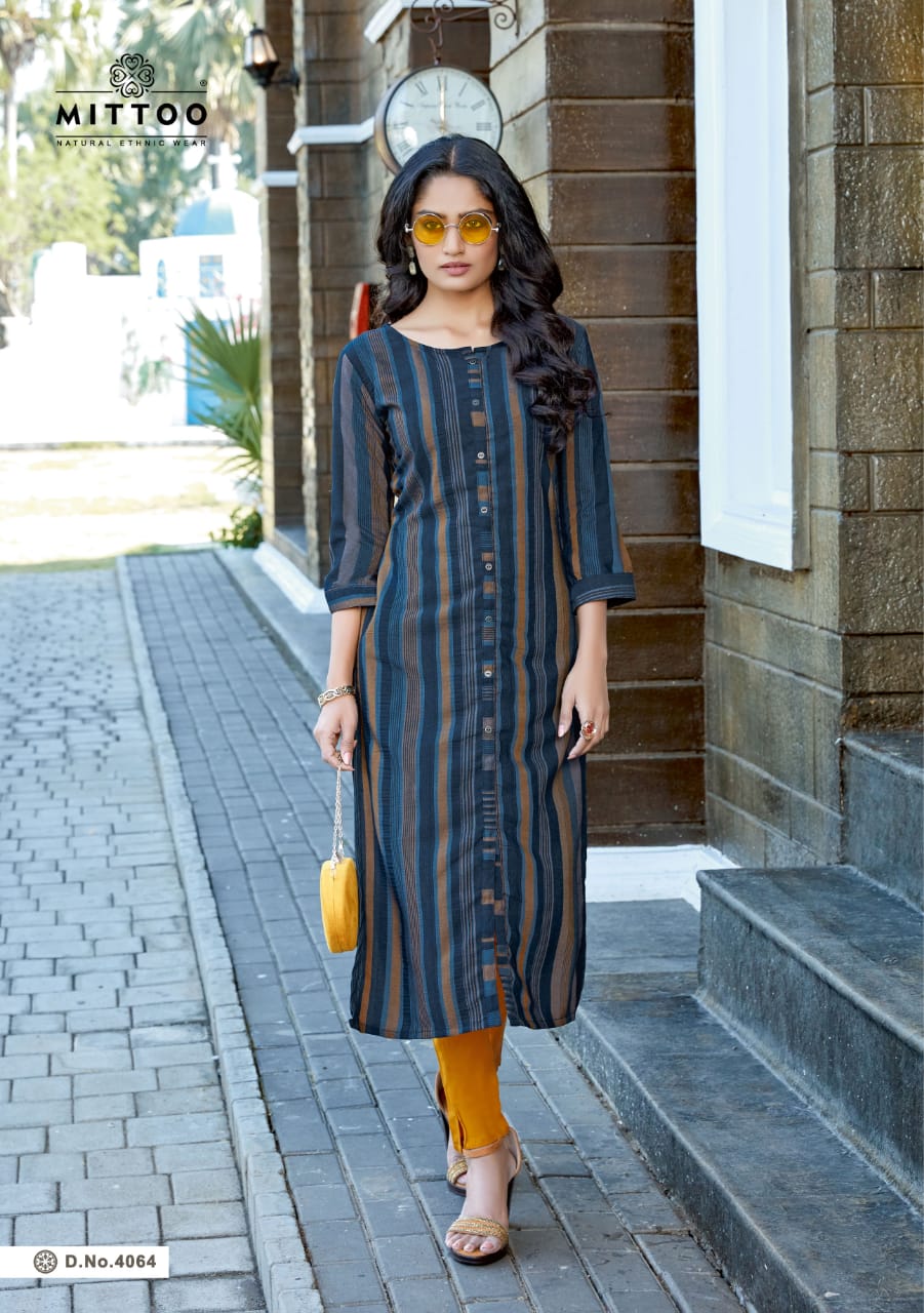 Mittoo Launched Mohini Vol 6 Weaving Strips With Rayon Slub Lycra Regular Wear Kurtis Wholesale Dealer Surat