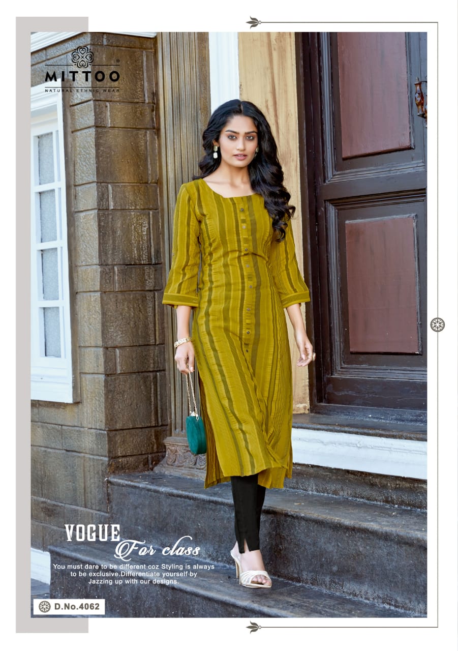 Mittoo Launched Mohini Vol 6 Weaving Strips With Rayon Slub Lycra Regular Wear Kurtis Wholesale Dealer Surat