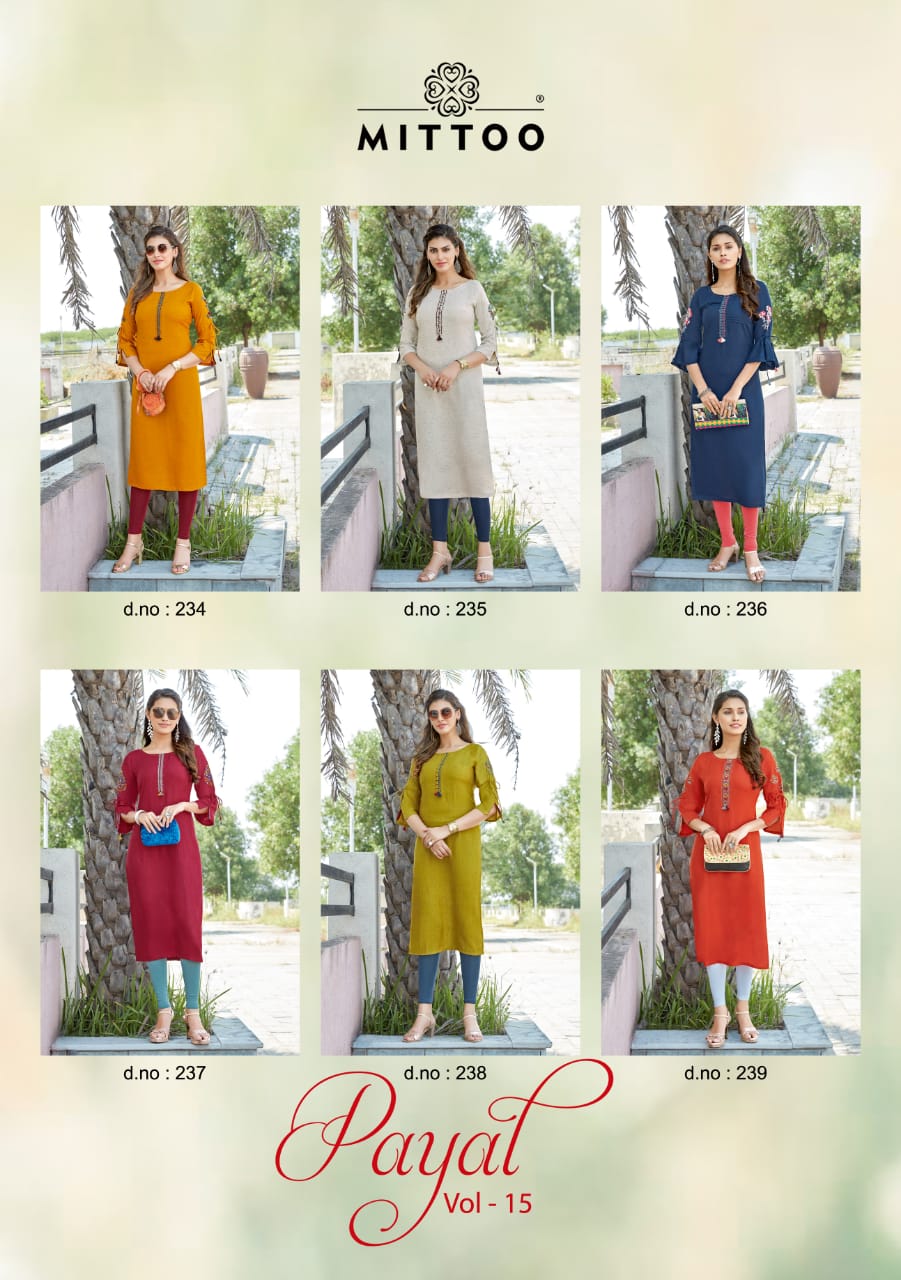 Mittoo Launched Payal Vol 15 Two Tone Viscose Rayon Fancy Designer Kurtis Wholesale Dealer Surat