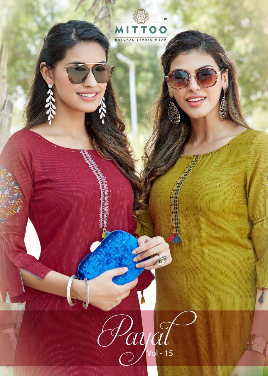 Mittoo Launched Payal Vol 15 Two Tone Viscose Rayon Fancy Designer Kurtis Wholesale Dealer Surat