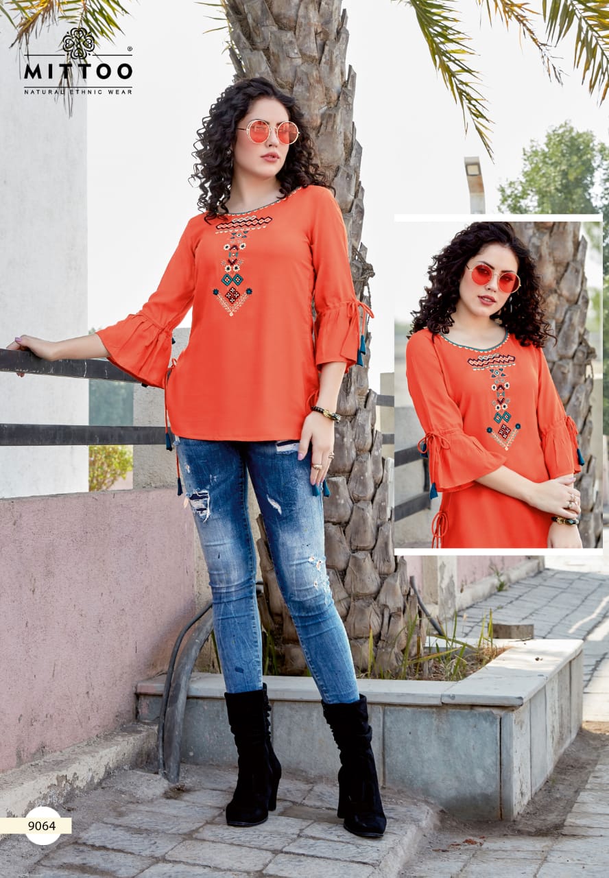 Mittoo Presents Poorva Vol 9 Pure Viscose Fancy Designer Readymade Tops Wholesale Dealer Surat