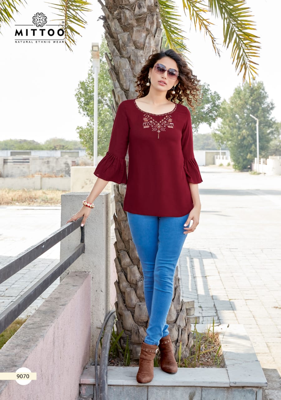 Mittoo Presents Poorva Vol 9 Pure Viscose Fancy Designer Readymade Tops Wholesale Dealer Surat
