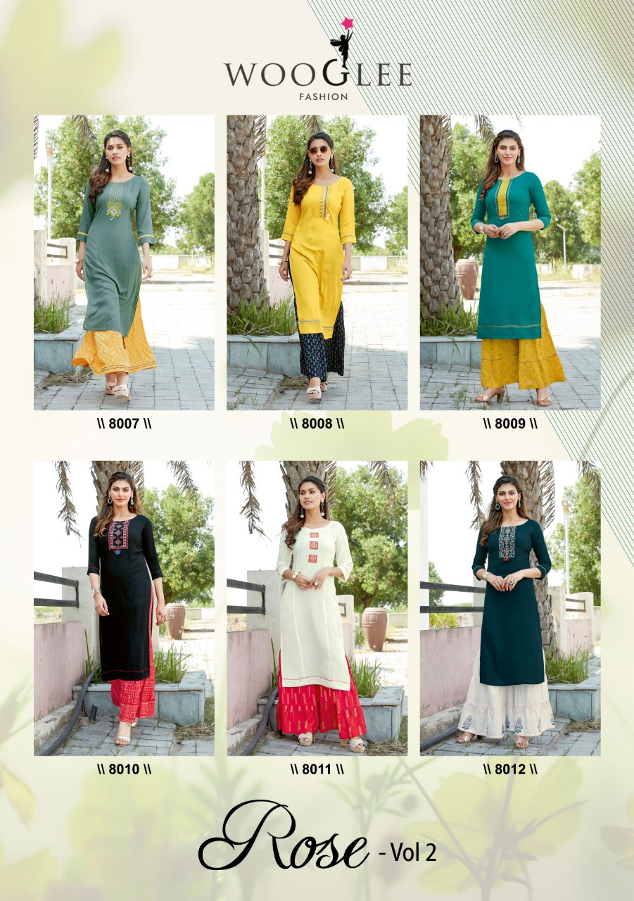 Mittoo Wooglee Presents Rose Vol 2 Heavy Rayon With Embroidery Handwork Kurtis Wholesale Dealer Surat