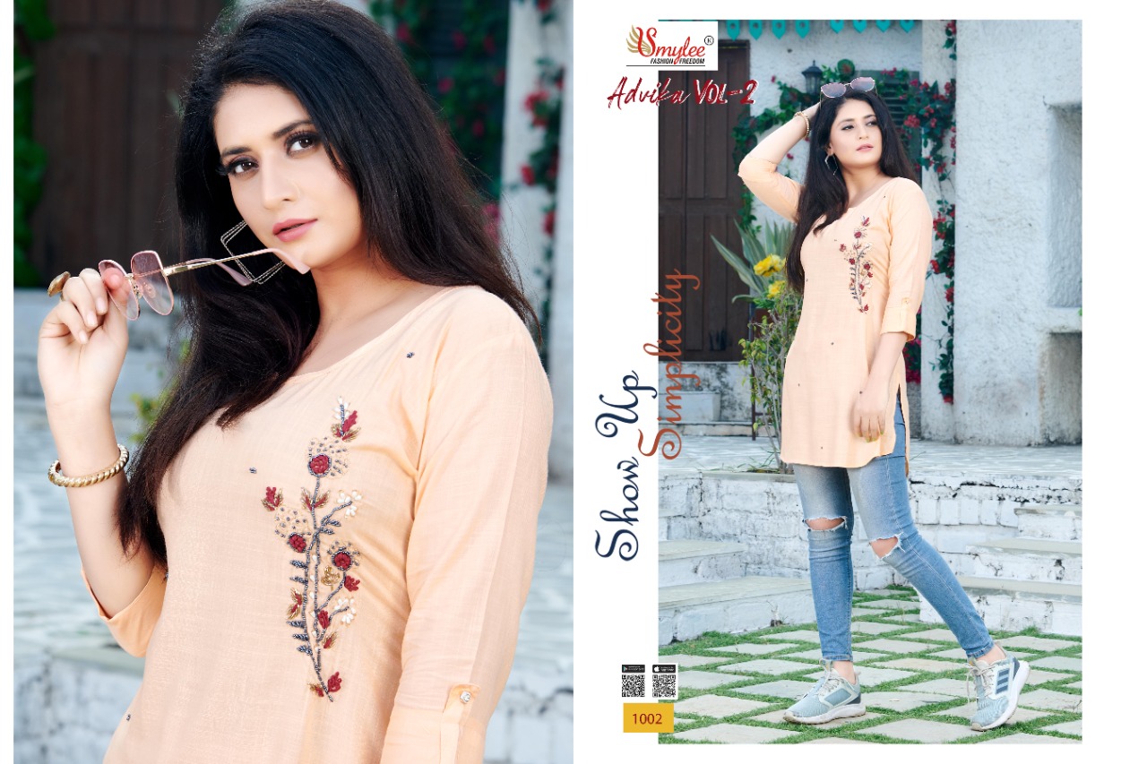 Smylee Fashion Launched Advika Vol 2 Heavy Rayon Slub With Handwork Kurtis Wholesale Dealer Surat