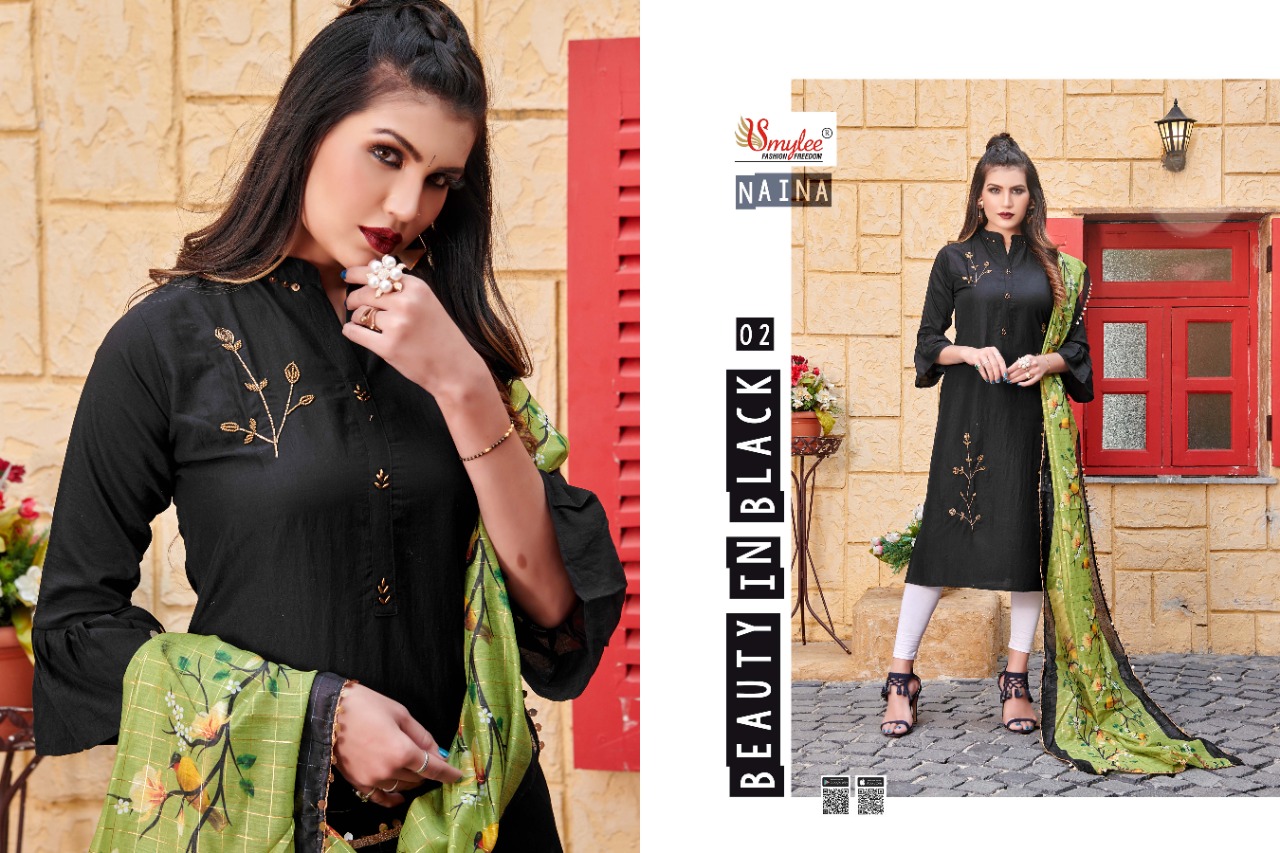 Smylee Fashion Launched Naina Heavy Silk With Manual Embroidery Work Kurtis Wholesale Dealer Surat