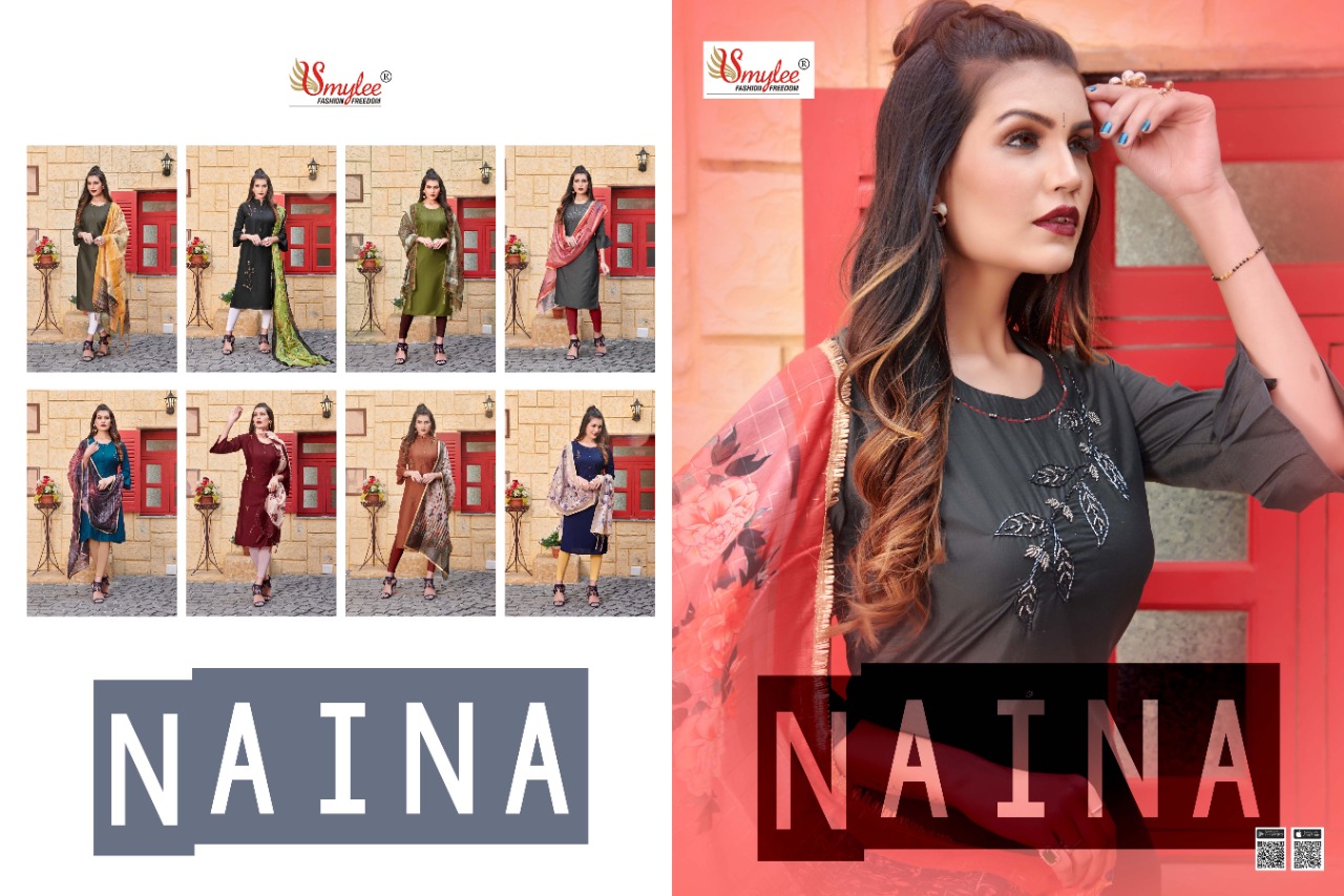 Smylee Fashion Launched Naina Heavy Silk With Manual Embroidery Work Kurtis Wholesale Dealer Surat