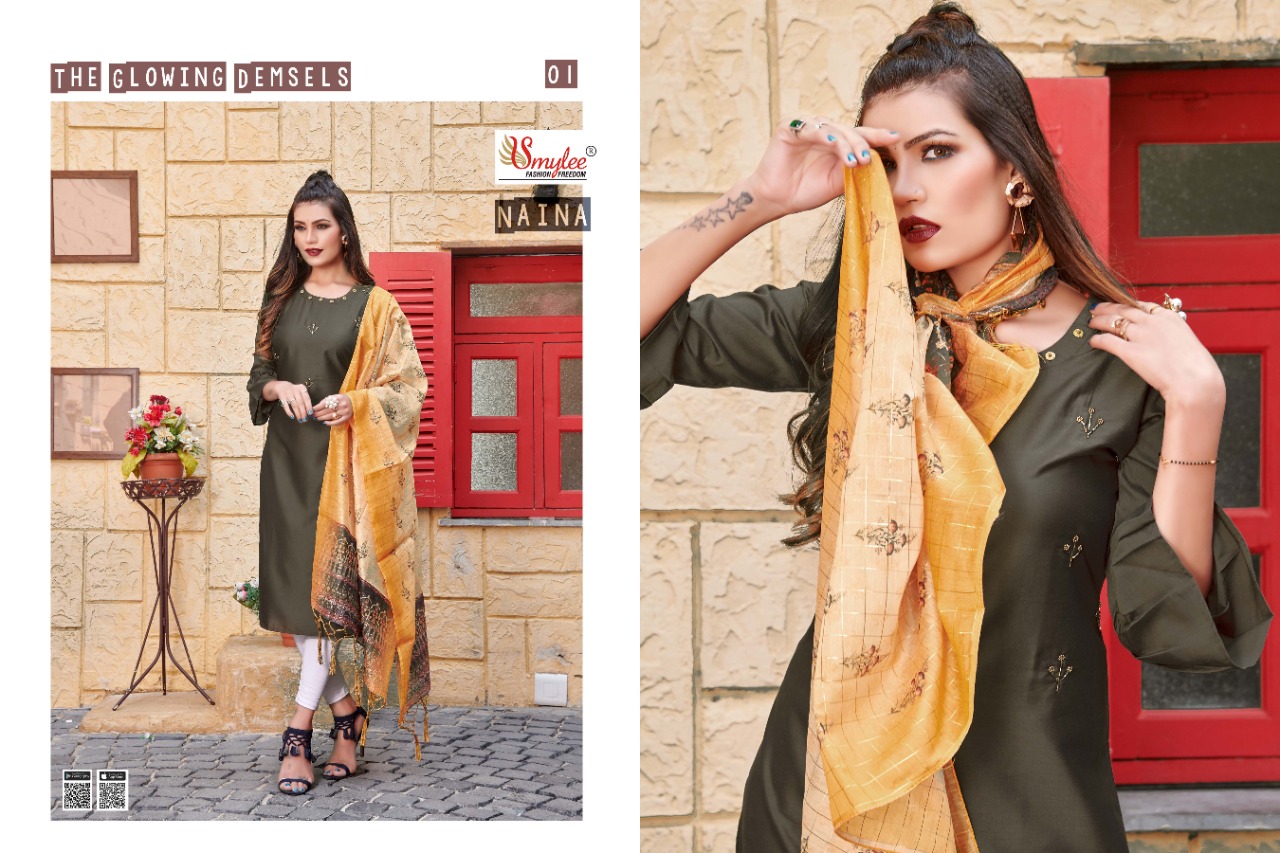 Smylee Fashion Launched Naina Heavy Silk With Manual Embroidery Work Kurtis Wholesale Dealer Surat