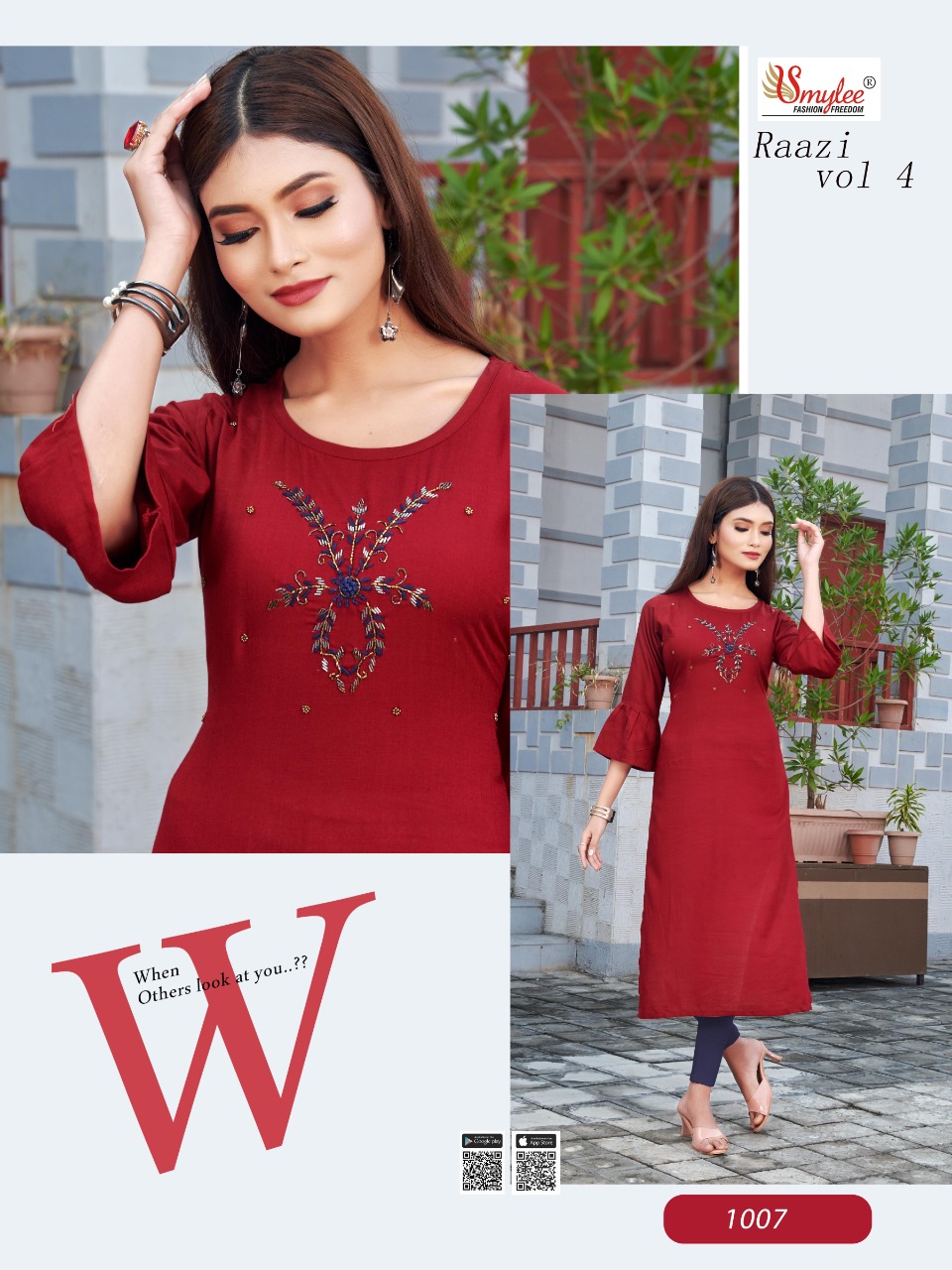 Smylee Fashion Launched Raazi Vol 4 Heavy Slub Rayon With Handwork Kurtis Wholesale Dealer Surat