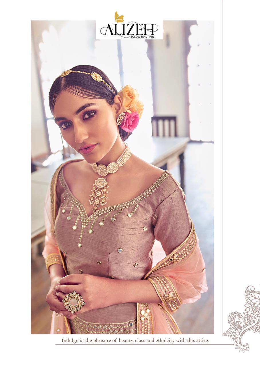 Alizeh Launched Mirror Maze Vol 1 Beautidul Zari Embroidery With Mirror Work Wedding Wear Lehengas Wholesaler Surat